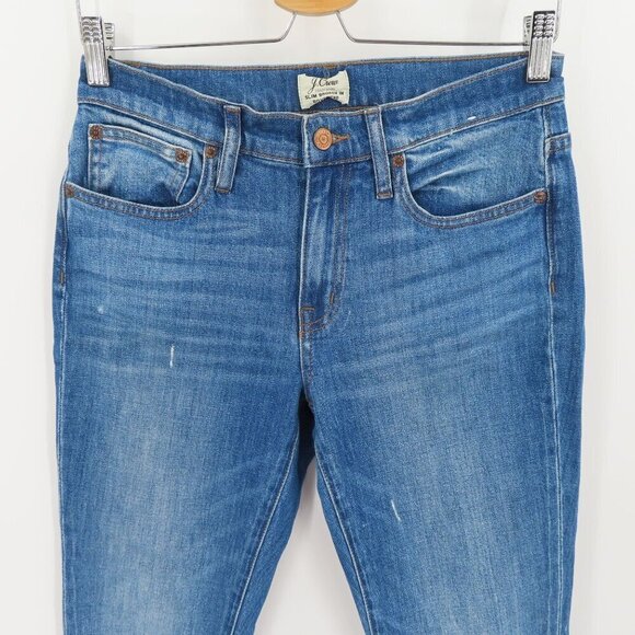 J Crew Women 25 Slim Broken In Boyfriend Distressed Medium Wash Blue Denim Jeans - Picture 2 of 13